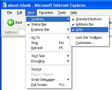 Internet Explorer favorite bar menu